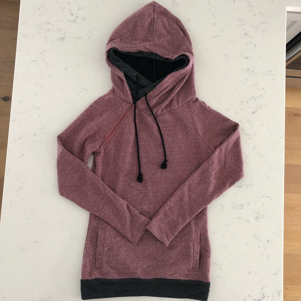 DoubleHood Sweatshirt from Mindy Mae’s, Women’s Small, Dark Mauve/Pink/Charcoal